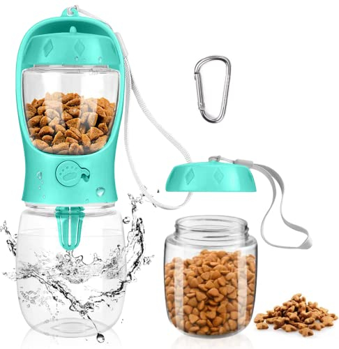 MYOWELL Bouteille d'eau Portable pour Chien - 350ML Gourde pour Chien avec 100g Récipient de Nourriture, Distributeurs d'eau Chiens étanche pour Promenade Voyage Extérieur (Bleu)