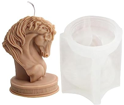 Moule à bougie en silicone en forme de tête de cheval - Pour savon, résine, plâtre, glace, chocolat, gâteau, décoration d'intérieur, cadeau