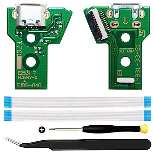 ZHUROUPU JDS-040/JDM-040 Sostituzione Micro USB di Ricarica USB Adattatore Riparazione del Caricatore Centro di Cavo con Cavo Flessibile a 12 Pin e Luce LED per Sony per Controller Wireless per PS4