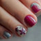 Ceboic Faux Ongles Français Court Carré Ongles à Coller Rouges Rose Fleurs Capsules Ongles avec Paillettes d'argent Dessin 24 Pièces Acrylique Presse sur Ongles pour Femmes et Filles