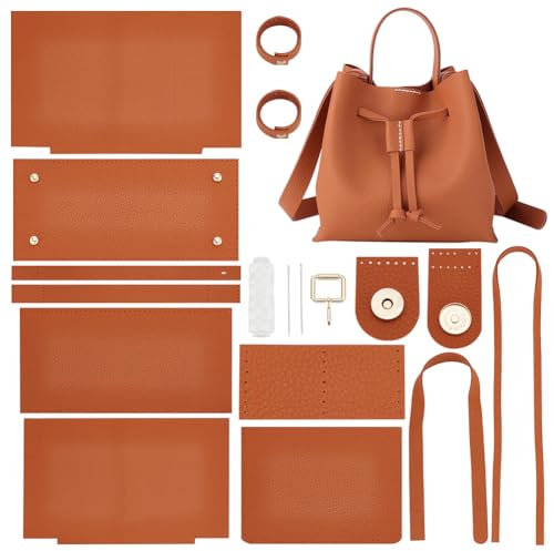 WADORN DIY Umhängetaschen-Bastelsets, Handgefertigtes Beuteltaschen-Set Mit Kordelzug Aus Kunstleder. alle Materialien. Handnähendes Handtaschen-Herstellungsset, 23x13x22 cm, Braun