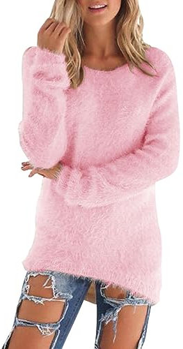 Susenstone Pull en Velours Femme Hauts en Polaire Manches Longues Sherpa Pile Sweatshirt Polaire Floue Sweat Hiver Chaud Pulls Teddy Moelleux Tunique Top Lâche Couleur Unie Pull À Col Rond Pas Cher