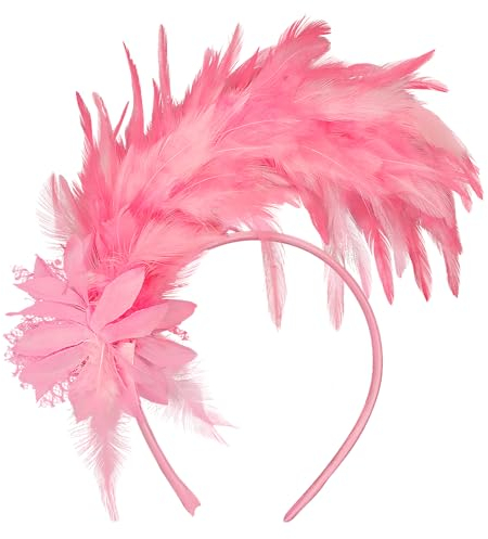 MWOOT Bandeau Plumes, Années 1920 Fascinateur Plumes pour Femmes, Vintage Serre Tete Plumes Rose, Fleur Artificielle Accessoires Cheveux pour Cocktail Mariage Goûter Décoration