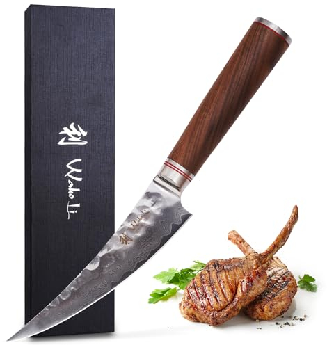 Wakoli Nussbaum Ausbeinmesser 16 cm | aus 67 Lagen Damaststahl mit VG10-Kern | mit ergonomischem Nussbaumholzgriff | für Ausbeinen von Fleisch & Fisch | in Geschenkbox für Hobby- & Profiköche
