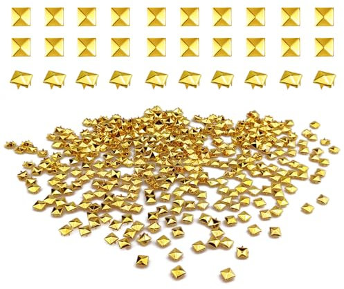 FAZHBARY 400 Stück 10 mm Gold quadratische Pyramiden Nieten quadratische Pyramiden Spikes Nagelkopf Nieten für Leder Handwerk Kleidung DIY Dekoration