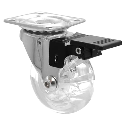 WAGNER Soft-Lenkrolle SKATER - Durchmesser Ø 50 mm, Bauhöhe 65 mm, Stahl verchromt, transparent, Bremse & Platte, Bremse & Anschraubplatte 42 x 42 mm, Tragkraft 40 kg - 03308501