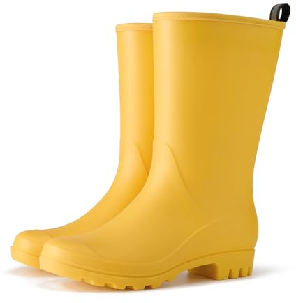 HISEA Women Rubber Boots Waterproof Wide Calf Rain Boots Mid-Calf PVC Rubber Rain Boot Matte Surface Seamless Mid Height Rain Shoes for Women's Rain Footwear Outdoor Garden Work Walking