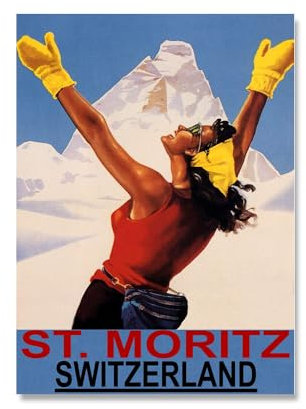 LVTFCO Retro Ski St. Moritz Poster und Drucke St. Moritz Ski Reise Leinwand Wandkunst St. Moritz Reisegemälde für Heimdekoration Bild 50 x 70 cm x 1 ohne Rahmen