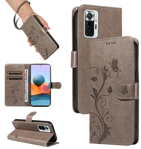 SRISHP Hülle für Redmi Note 10 Pro 4G Handyhülle, Grau | Premium PU Leder, Handyhülle Mit Band, Magnet Flip Case, Kartenfächer, Ständer Klappbar Tasche, Standfunktion Schutzhülle