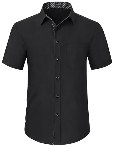 Enlision Mens Short Sleeve Black Shirts Regular Fit Casual Formal Dress Shirt for Men Button Up Business Shirt L