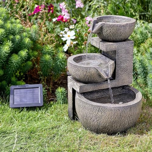 Festive Lights Fontaine à Eau Solaire Genoa de 49cm - Pierre Grise Vieillie Effet de Cascade Jardin d'extérieur Décoration Aquatique
