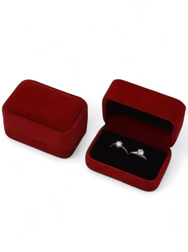 DELALO® Ringbox für 2 Ringe aus Samt für Heiratsantrag, Verlobung, Hochzeit - Ringschachtel für 2 Ringe - Ringschatulle 2 Ringe (Weinrot)