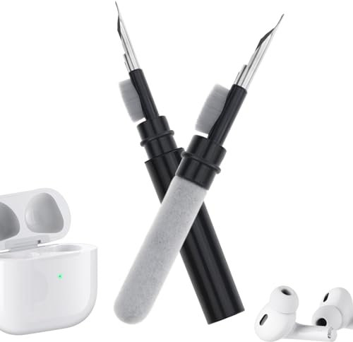 Reinigungsset für Airpods/Huawei/Samsung/Jabra/Soundcore/Beats/JBL/Redmi/Google/Sony Earbuds, weiche Bürste Beflockung Schwamm Werkzeug für Bluetooth Kopfhörer Ladecase Ladebox (Schwarz+Schwarz)