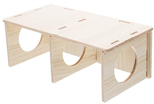 CAXUSD Hamster Tunnel and Hideouts - Wooden Hamster Peep Shed - 3 Chamber Guinea Pig Nest Rat House Mice Compartment House Essential Small Animal Exploration Toys for Hamster Habitats