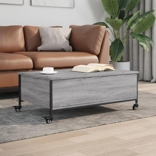 ZEYUAN Table Basse avec roulettes Sonoma Gris Bois d'ingénierie,Table Basse Salon,Petite Table Basse,Table Basse Rétro