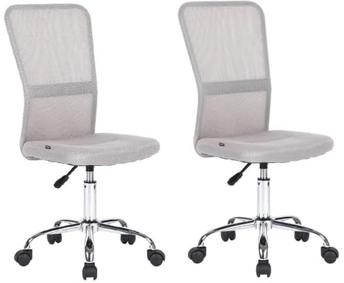 Mingone 2er-Set Bürostuhl Ergonomisch Schreibtischstuhl aus Mesh Höhenverstellbarer Drehstuhl 360° Drehbarer Computerstuhl mit Lendenwirbelstütze Belastbar bis 150kg, Grau