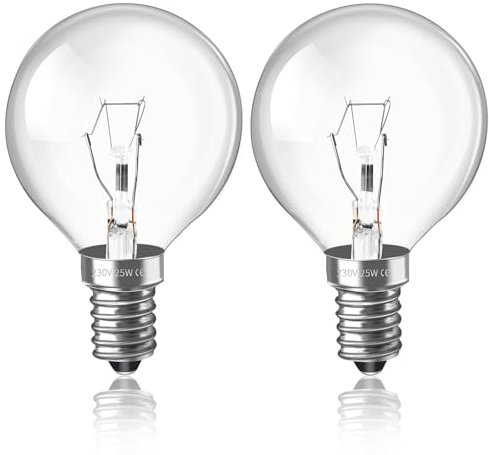Caldarax 2 Stück Backofenlampe E14 G50 AC 230V, Bis 300°C Hitzebeständiges, 2700K Warmweiß Herd-birne, 50mm x 77mm, Dimmbar Globe Klar Lampen, Backofen Glühbirne E14 für Ofen, Tischlamp