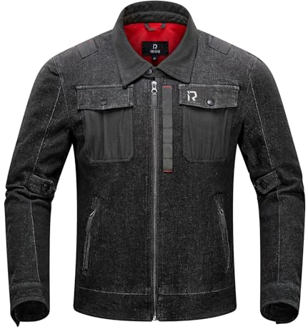 BORLENI Giacca Moto Uomo Denim con Protezioni CE Rimovibile Giacca da Motociclista Antivento per Primavera Autunno Nero L