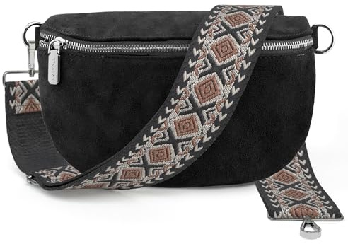 ARTVALL - Umhängetasche Wildleder Tasche Handtasche Velours Bauchtasche Klein mit Schultergurt Design Taschenband abnehmbar verstellbares Riemen Crossbody Bag Echt Ledertasche Damen mit Reißverschluss