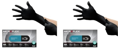 Microflex Ansell 93-732 Einmalhandschuhe Latexfreie & Ansell 93-732 Einmalhandschuhe Latexfreie, Schwarze Nitrilhandschuhe Puderfrei