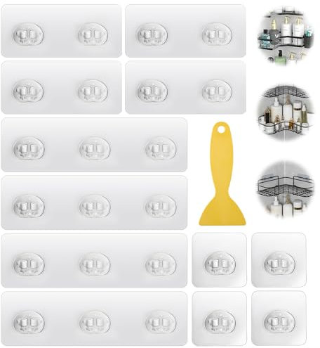 JRJRN 12 Pezzi Adesivo Forte per Mensole Doccia, Ganci Adesivi Forte per Mensole Doccia, Ganci Appiccicosi Trasparente per portasapone, portaoggetti da Cucina