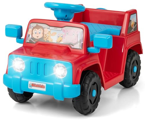 COSTWAY 6V Kids Ride on Car, Electric Ride on Toy Jeep with Sound Effects, Storage Cup & Case, Battery Powered Toddler Vehicle for Ages 18 Months+ (Red)