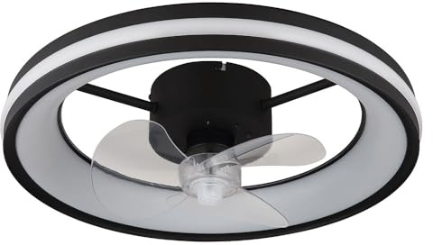 GLOBO Deckenventilator Deckenlampe Wohnzimmerleuchte Esszimmerleuchte Schlafzimmerlampe, Metall Kunststoff schwarz, dimmbar Fernbedienung Rechts-/Linkslauf, LED 30W 2215Lm 2700-6500K, D 49,5 cm