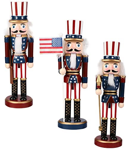 STOBAZA 3 Stück Patriotischer Nussknacker – Weihnachts-Nussknacker-Ornamente Hölzerne -Figur Onkel -Soldat Statuen Mit Usa-Flagge Für Die Weihnachtsdekoration Zum