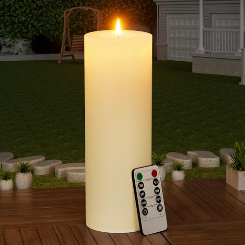 12 x 4 Large Outdoor Candle with Remote Timer Waterproof Ivory 1 Pack | Battery Operated Flameless Pillar Candle, Realistic Flickering LED , For Patios, Porches and Lanterns