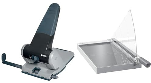 Leitz Set Extrastarker Registraturlocher & Precision Office Hebelschneider A3, Papierschneidemaschine mit 457 mm Schnittlänge für bis zu 15 Blatt, Großer Locher Für 65 Blatt, 51800095 + 90220000