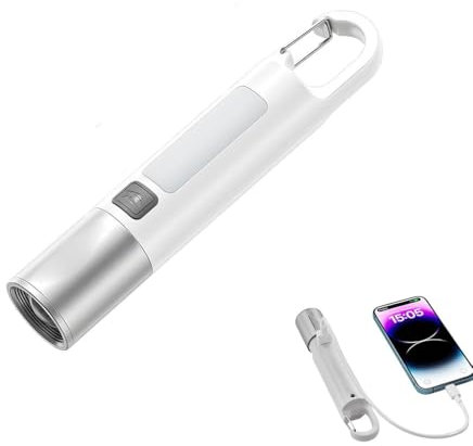 Multi-Purpose Zoomable Flashlight & Power Bank with Buckle, LED Torch Rechargeable, Super Bright Flashlight with 3 Modes, Waterproof Pocket Size Torch, Portable Mini Handheld Flashlight For Camping