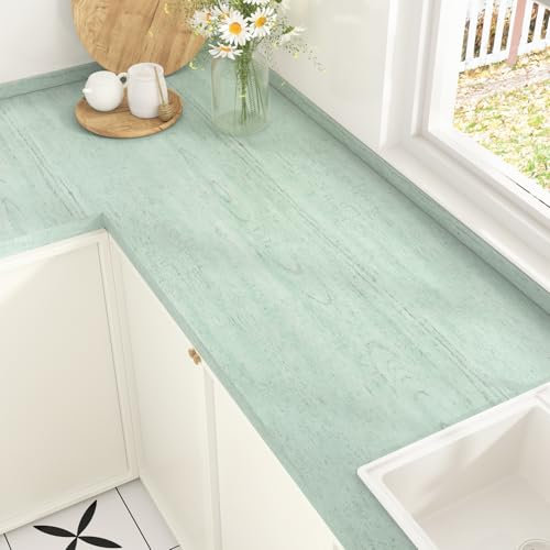 Yullpaper Green Wood Effect Self Adhesive Wallpaper for Kitchen Worktop Vinyl Covering Wood Effect Vinyl Wrap for Kitchen Cupboards Bedroom Wallpaper Green Sticky Back Plastic Roll 40cm x 800cm