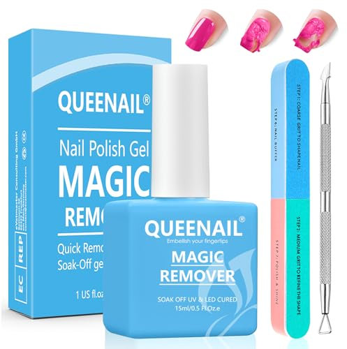 1*15 ml Solvente per unghie in gel,Remover Solvente Per Smalto Semipermanente,Nail Polish Remover kit,Remover Semipermanente Unghie,con Spingi Cuticole e lima per unghie,Rapidamente lo in 3-5 Minuti