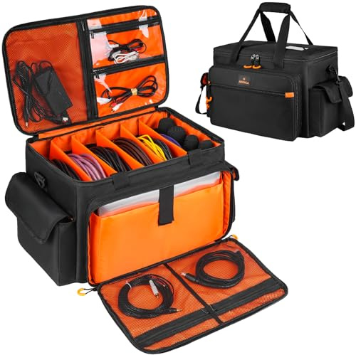 MRINCA Dj Cable File bag with Detachable Dividers and Hard Padded Bottom,Travel Musician's Gig Organizer Bag for Music Gear and Dj Accessories Equipment,Bag Only