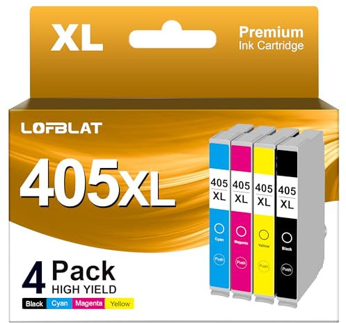 LOFBLAT 405XL Druckerpatronen Kompatibel für Epson 405 XL Patronen für Workforce Pro WF-4820 WF-3820 WF-4830 WF-3825 WF-4825 WF-7840 WF-7830 WF-7835 Drucker (4er-Pack, Schwarz, Cyan, Magenta, Gelb)