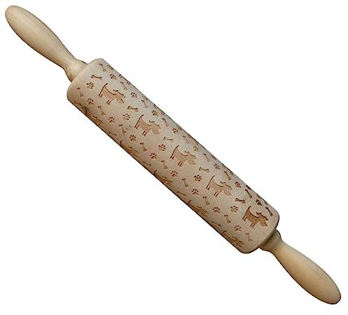 Holibanna Holz-teigroller Mit Geprägtem Hunde Knochenmuster Langlebiges Nudelholz Für Küchenbacken Komfortabler Rutschfester Griff Für Pasta Kekse Pizza Geschenk Für Hobbybäcker Und Profis