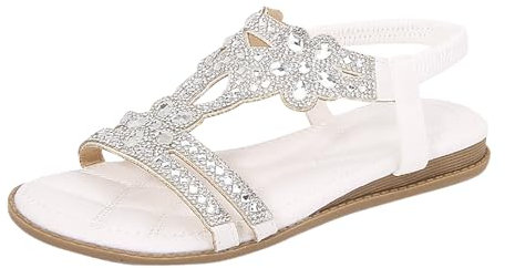 Generisch Sandalo con glitter sandali da donna estivi eleganti piatti strass scarpe da ragazza scarpe estive da donna comode suola morbida sandali da donna con elastico Slingback sandali da spiaggia