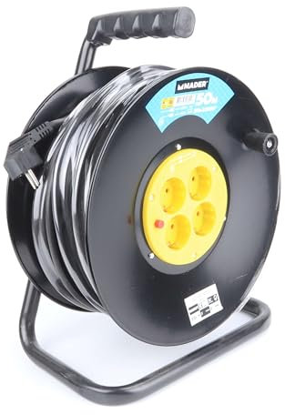 Prolunga elettrica - Avvolgicavo metallico da 50 m, 3 prese, cavo 3 G x 2,5 mm², ideale per uso esterno e utensili elettrici. *