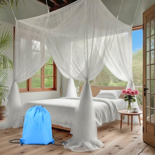 BATINO Moskitonetz Bett für Doppelbett Einzelbett, 1.9 m x 2.1 m x 2.4 m Mückennetz Bett, 4 Einträge, Moskitonetz Eckig, Fliegennetz Moskitonetze für Reise und zu Hause Indoor Outdoor mit Tragebeutel