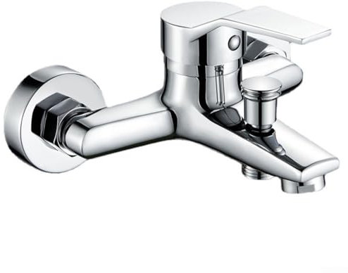 Feeshoppher Robinets de lavabo de salle de bain à double sortie, robinet de lavabo mural en alliage de zinc, robinet de lavabo de salle de bain chromé à poignée unique, mélangeur d'eau chaude et