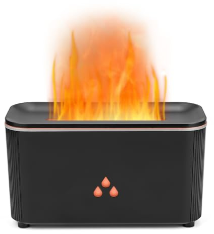 Difusor de fuego, difusor de aceite esencial de 160 ml con luz nocturna de llama 3D, 3 modos y 7 colores, mini humidificador de niebla fría, difusores negros para dormitorio, hogar, oficina, spa