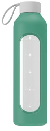 Wessper Bouteille a eau 1 Litre, Bouteille de Motivation avec échelle D'hydratation, Gourde pour eau en Verre Borosilicaté avec étui en Silicone, Matériau Sans BPA - Vert