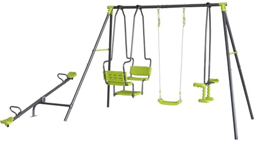 Portique de Jeu en métal avec balançoire a Bascule Lenny - 4 agrès - Vert