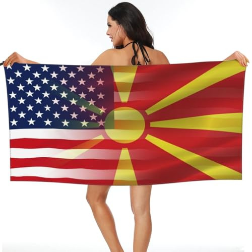 Handtücher Flagge Der Usa Und Mazedoniens (Mazedonische Flagge) Strand-Tuch Mikrofaser Badetuch Saugfähige Handtuch Für Meer Camping Reise 80X130Cm