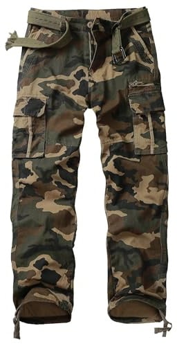 VATINNT Men's Cargo Trousers Multi Pockets Combat Camo Trousers | Cotton Relaxed Fit Work Pants for Outdoor, Hiking, Casual