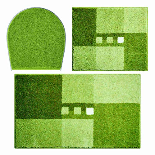 Linea Due Badteppich 100% Polyacryl, ultra soft, rutschfest, ÖKO-TEX-zertifiziert, 5 Jahre Garantie, MERKUR, Set 3-teilig m.A. 3 SET, grün