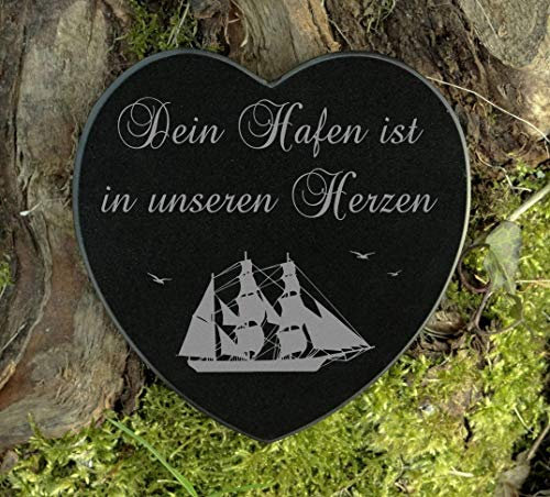 Gedenkstein Herz Segelschiff Grabschmuck Gravur maritim
