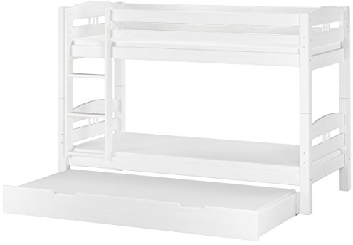 Erst-Holz® Kinder Etagenbett Stockbett hohes Bett waschweiß 90x200 Rollroste, 3 Matratzen 60.10-09WMS7M