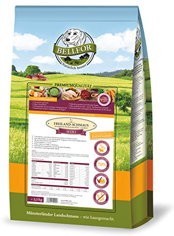 Bellfor Freiland-Schmaus Mini Getreidefreies Trockenfutter mit Huhn für kleine Hunderassen 2,5 kg - Ideal für kleine Hunde bis zu 9 kg mit schnellem Stoffwechsel