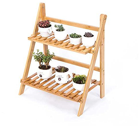Blumentreppe Pflanzenregal Pflanzentreppe Faltbarer Bambus-Blumen-Rack Indoor-und Outdoor-Multilayer Landung Regal Sukkulenten Blumenständer Blumentopf Regal Display Rack (2 Schichten)